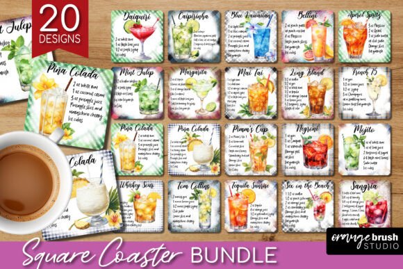 Download Cocktail Recipe Square Coaster Bundle - Recipe Collection